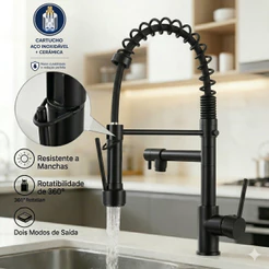 Torneira Pia Cozinha Gourmet Inox Monocomando Quente E Frio Cor Preto Fosco Yesop