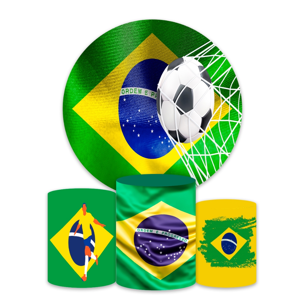 Copa: Kit Painel Redondo + Trio Capas Cilindro Sublimado 150x150 Completo Brasil Copa Do Mundo 2026