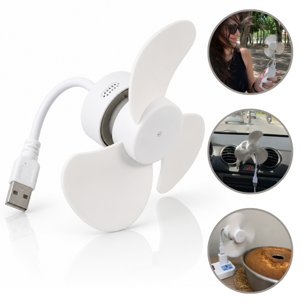 Mini Ventilador Branco USB 5V 5W Para Mesa Notebook Computador Painel de Carro Portátil