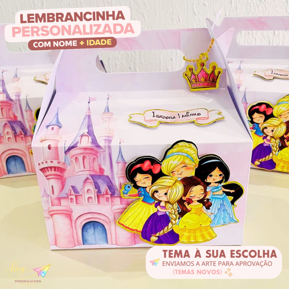 Lembrancinha Princesas Baby Personalizada | Caixa Maleta | Nome e Idade | Festa Escolar | Aniversário Infantil
