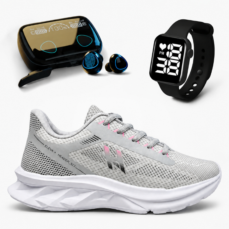 Kit Tênis Feminino Fone Touch Relógio Digital Ideal Presente Dia dos Namorados Fitness Barato