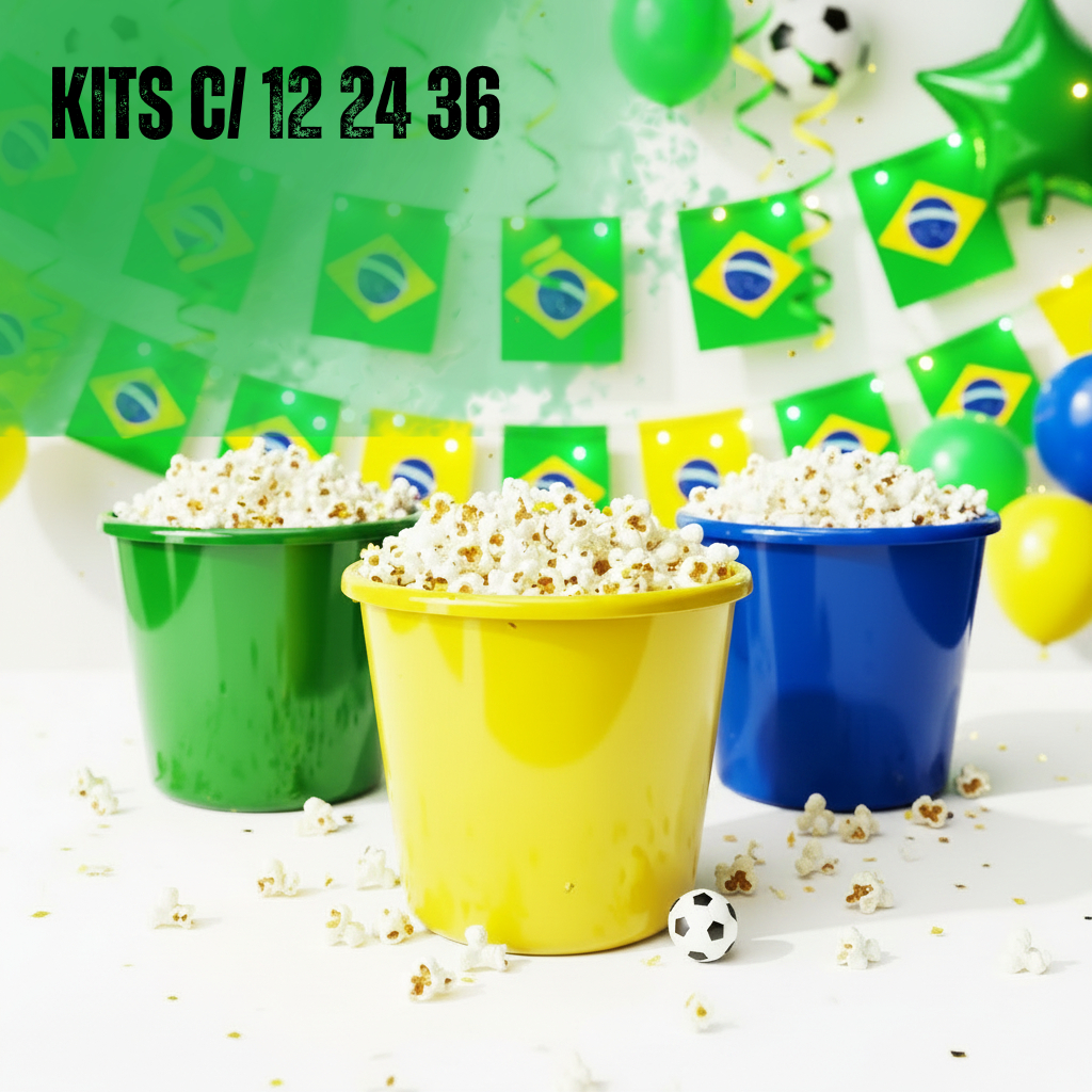 Baldinho Pipoca 1,4l Copa do Mundo, kits c/12 24 36