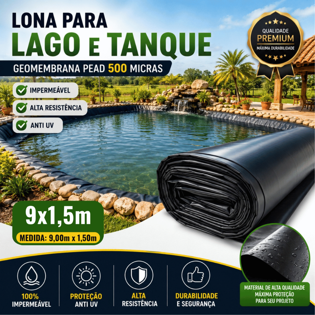 Lona 9x1,5 PEAD Para Lago Tanque Muro De Arrimo Geomembrana 0,5mm 500 Micras