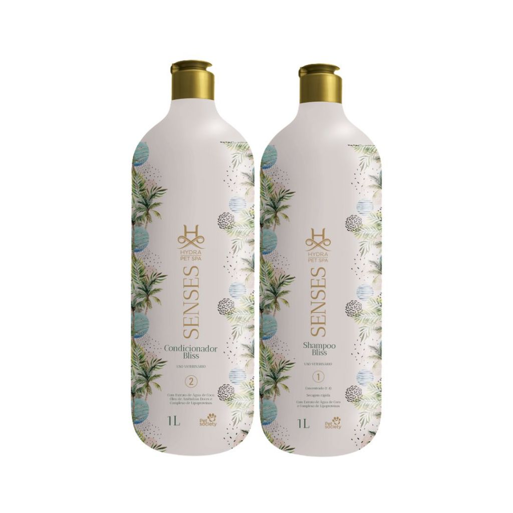 Kit Shampoo + Condicionador Cães Gatos Hydra Pet Spa Senses Bliss 1L Extrato de Água de Coco