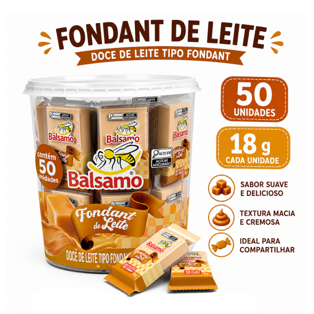 Pote Doce de Leite Tipo Fondant 900g | 50 Unidades de 18g