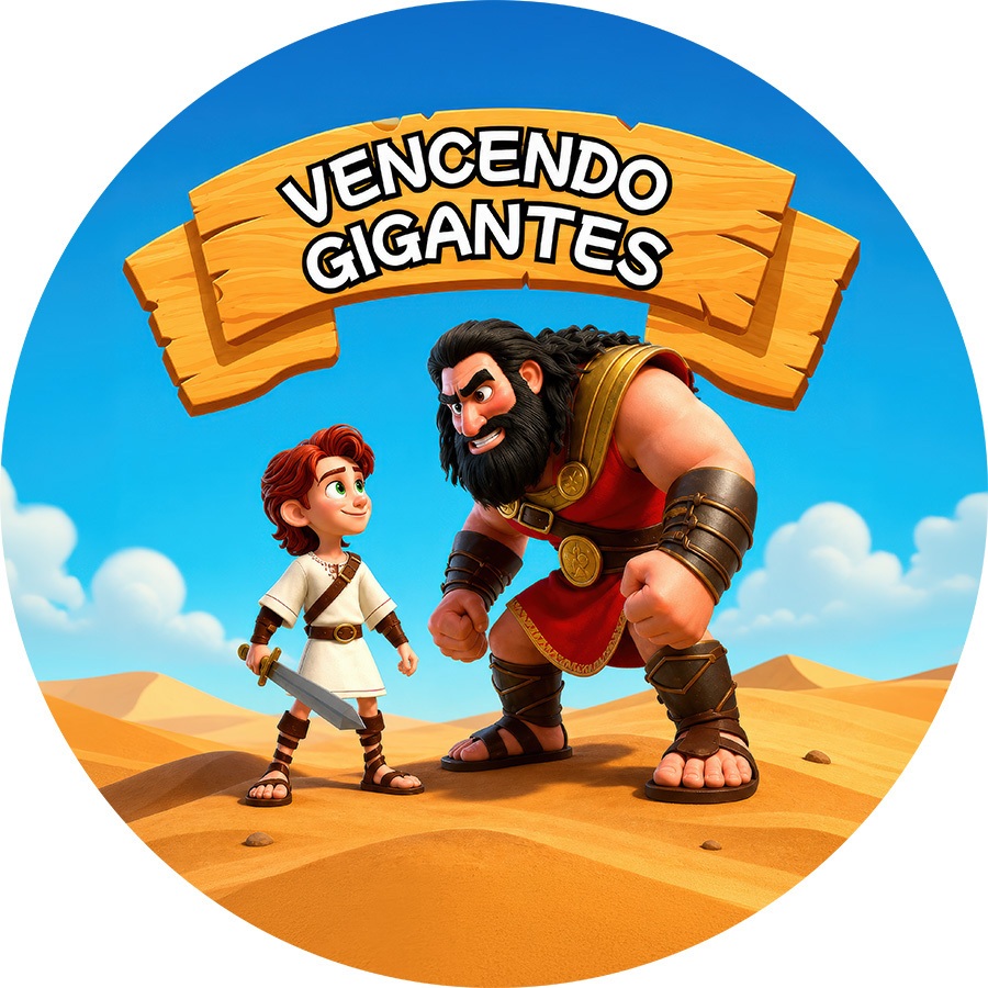 Painel Redondo 1,50m Em Tecido Veste Fácil c/ Elástico 3D Vencendo Gigantes Davi e Golias SRD-326
