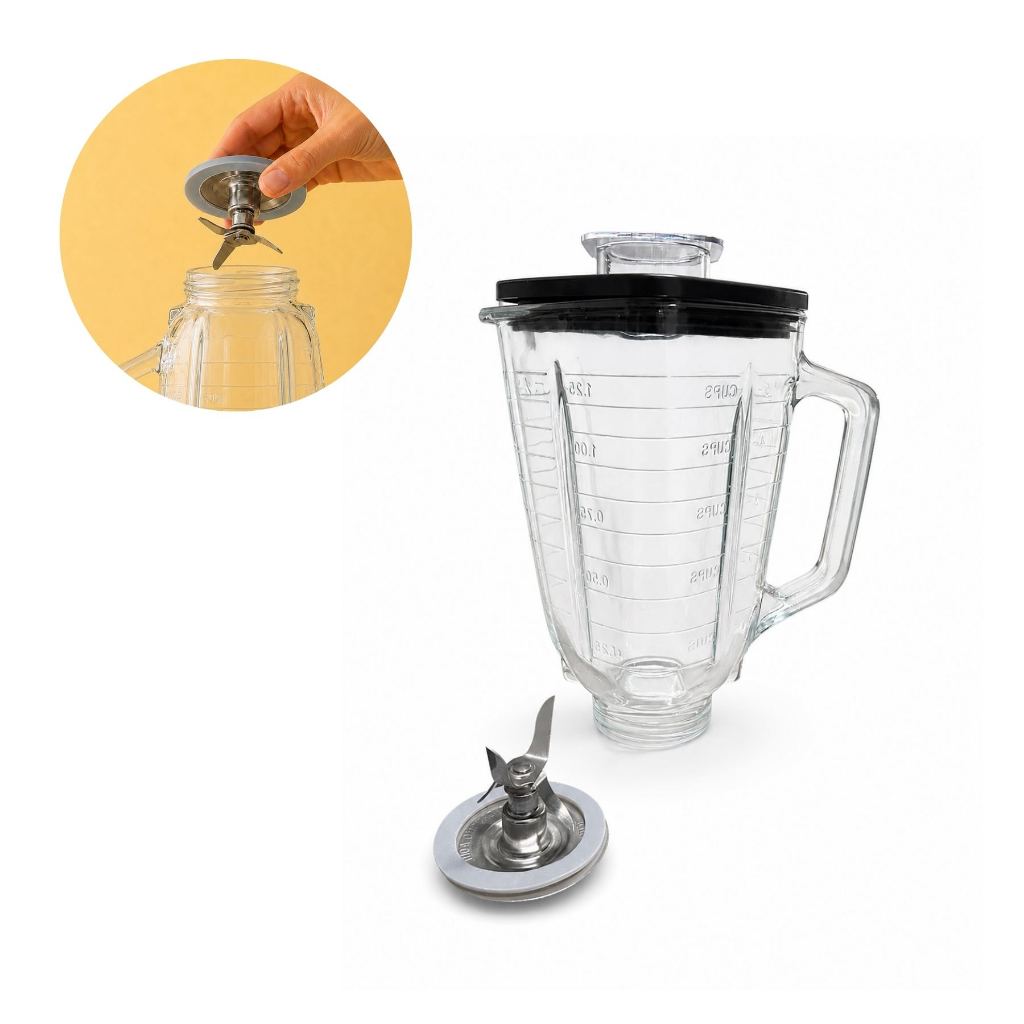 Kit Copo de Vidro Quadrado Osterizer Clássico Conjunto Base com Lâmina e Borracha Tampa com Dosador