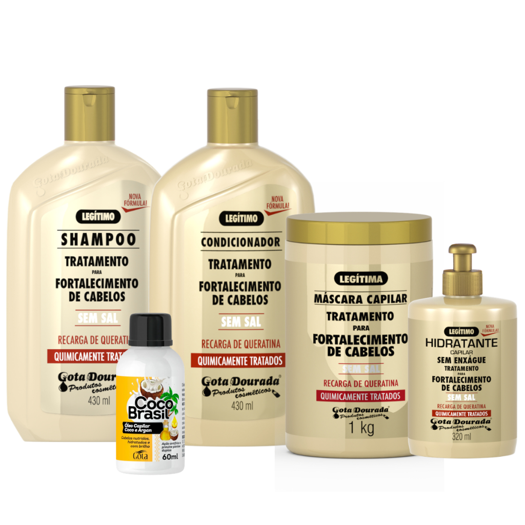 Kit Completo Gota Dourada Quimicamente Tratados + Óleo Capilar Coco e Argan 60ml