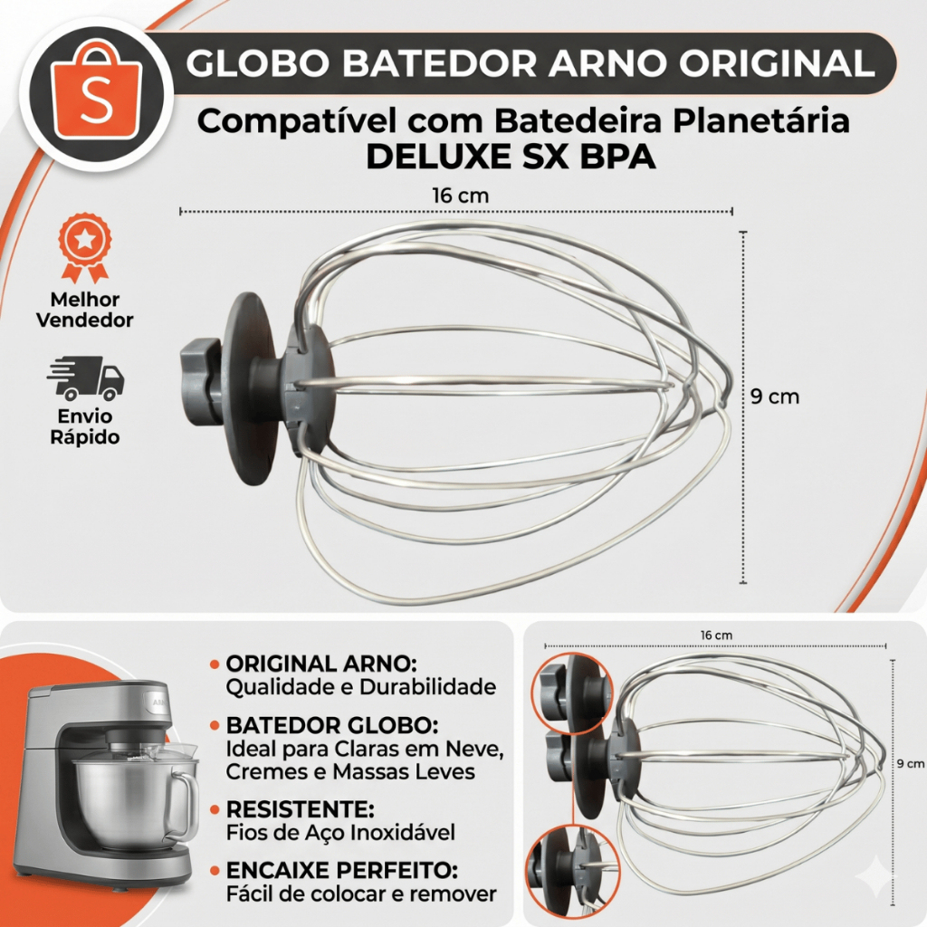 Globo Batedor Arno Original Batedeira Planetária Deluxe Sx Bpa