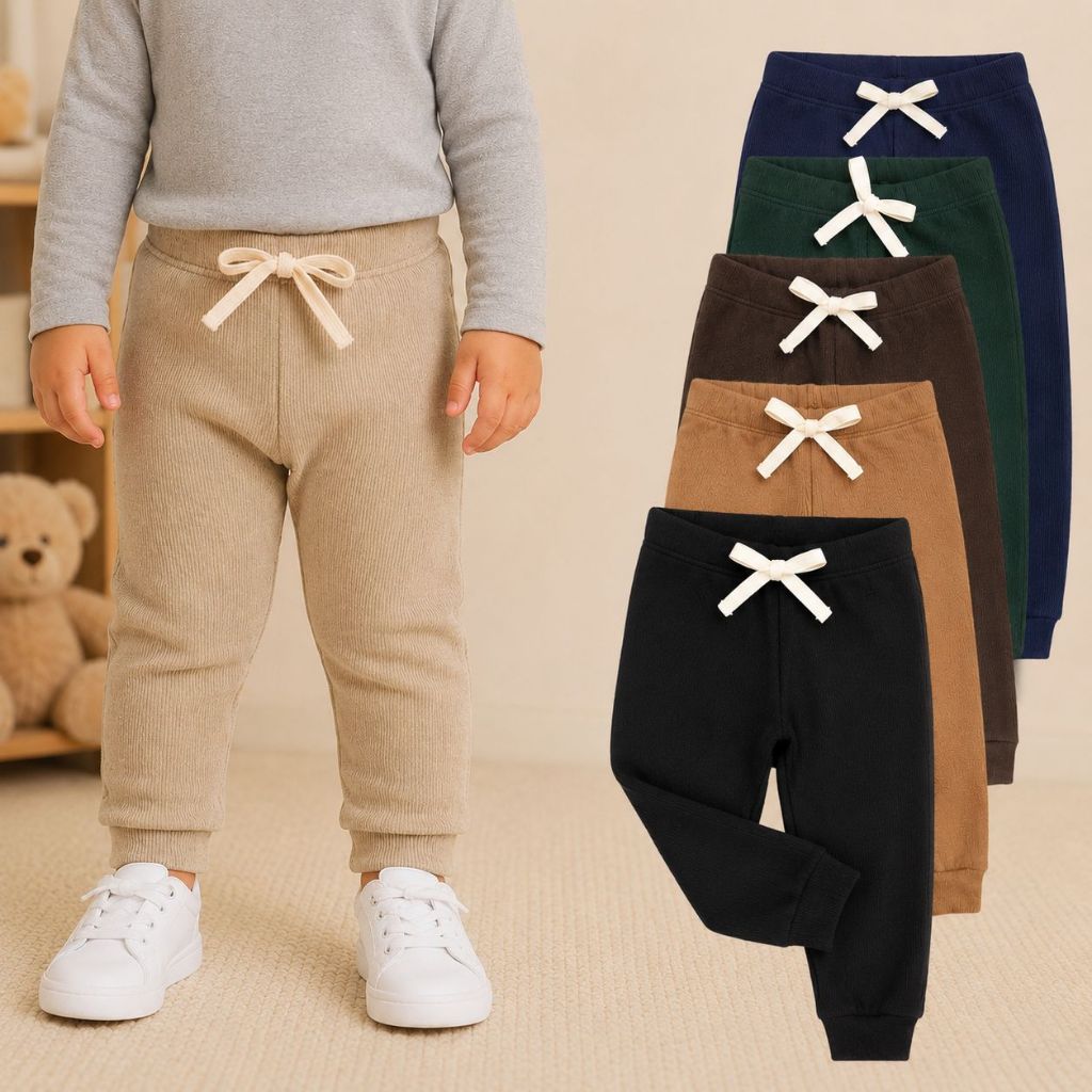 Kit 6 Calças Jogger Infantil Unissex  Canelada Algodão com Elastano P Bebê ao 3 anos Sortidas