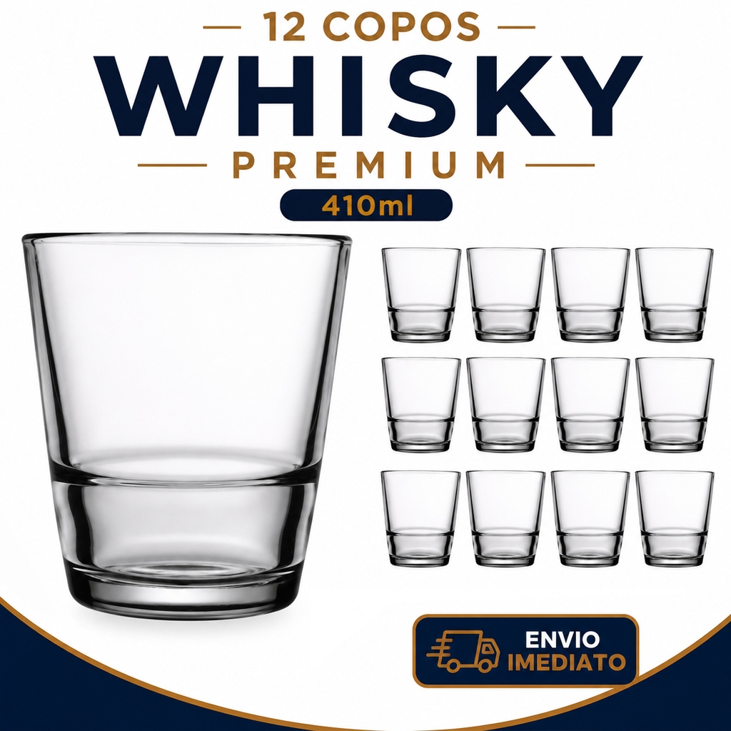 Conjunto 12 Copos de Whisky e Drinks 410 ml – Design Moderno e Alta Resistência