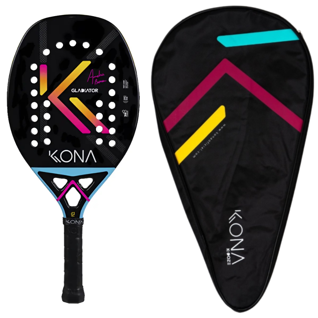 Raquete Profissional Beach Tennis Kona Gladiator 2025 Controle Potência Carbono 3K Premium  Com Capa Exclusiva EVA Soft