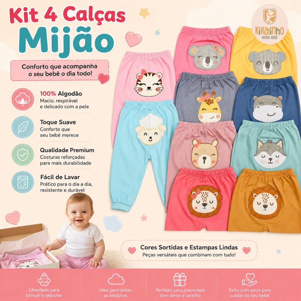 Kit Mijão Bordado 4 Peças - Kikarinho