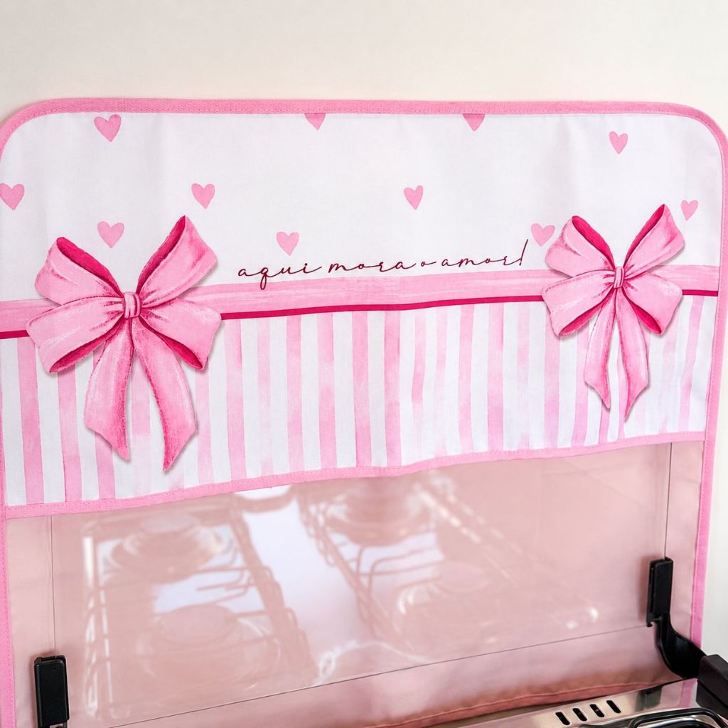 01 Capa p/ Tampa Vidro de Fogão P/ fogão 5 ou 6 Bocas- Linda estampa Laço Rosa