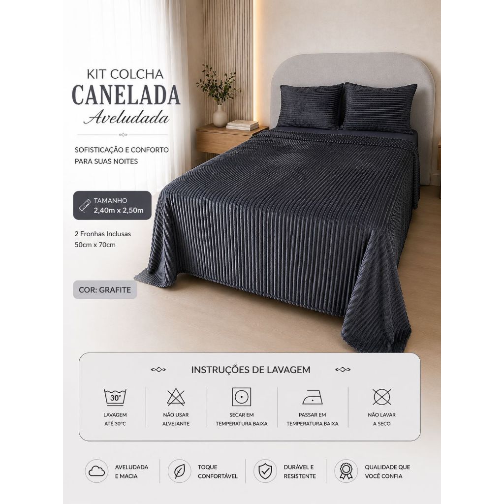 Cobre Leito Colcha Canelada Extra Macio Premium 2,50 x 2,20 Microfibra Aveludada - Cobertor