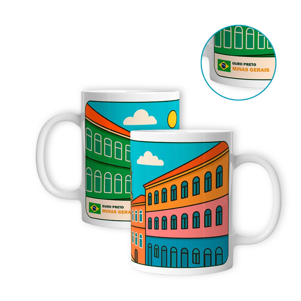 Caneca Ponto Turístico Lembrança Ouro Preto Minas Gerais  325ml Brasil