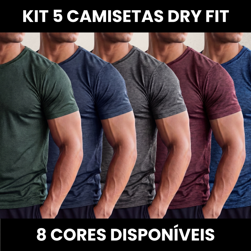 Kit 5 Camiseta Dry Fit Mesclado para Academia Confortável Não Transpira
