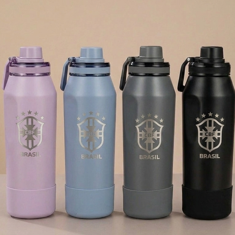 Garrafa Térmica Inox Hydra 650/950ml Personalizada BRASIL Copa - Presente Torcedor Futebol Brasil