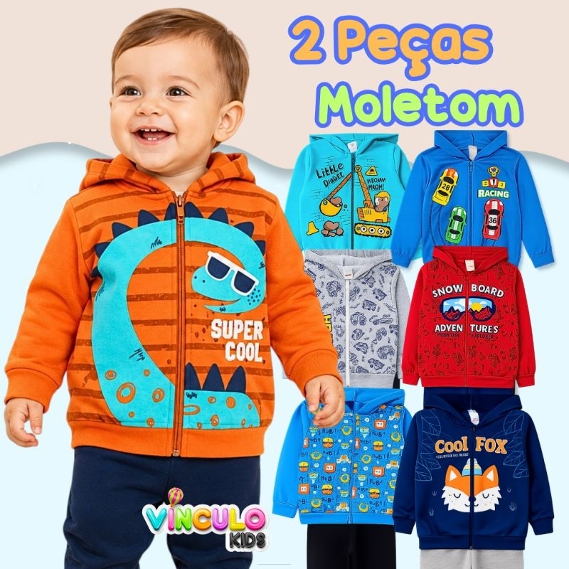 2 Peças Sortido Moletom Infantil Masculin Roupa de Inverno  Menino P-Bebê a 14  - 1 Conjunto