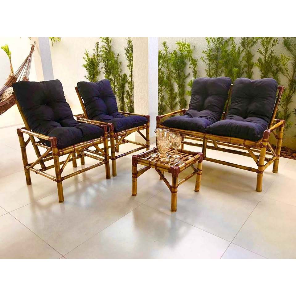 4 ALMOFADAS ELEGANTES PRETA PARA CADEIRAS DE BAMBU, BANCOS, VIME, NAMORADEIRA, ESPREGUIÇADEIRA, BALANÇO,