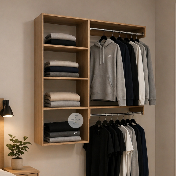 Closet Aberto Arara Suspenso De Parede Cabideiro  - Closet 67