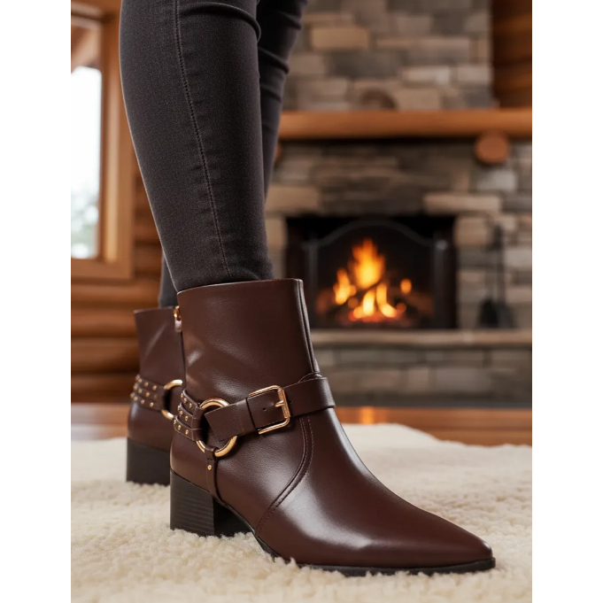 Bota Ramarim Coturno Feminino Salto Medio Anabela Com Zíper Bico Fino Original