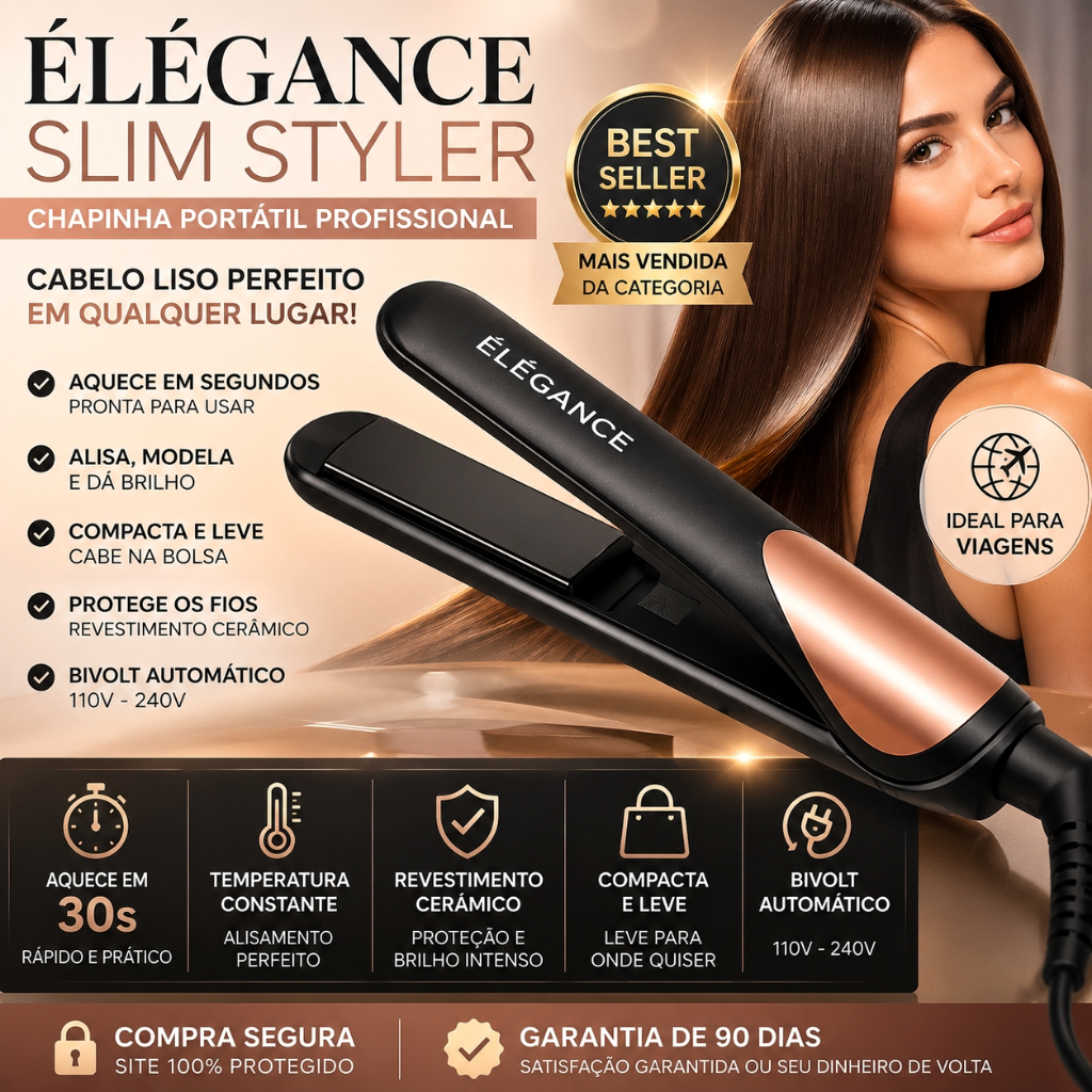 Chapinha Profissional Bivolt Rosa Alisa Reduz Frizz Aquecimento Rápido Prancha Cabelo Liso Elegance