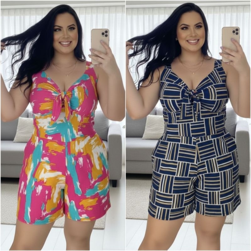 Macaquinho plus size feminino Macacão estampado