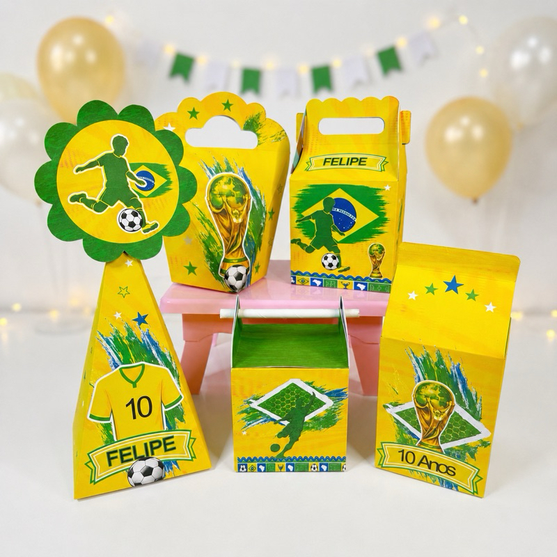 Kit Festa Personalizado Futebol Brasil Copa l MONTE Lembrancinha para Festa Caixinhas