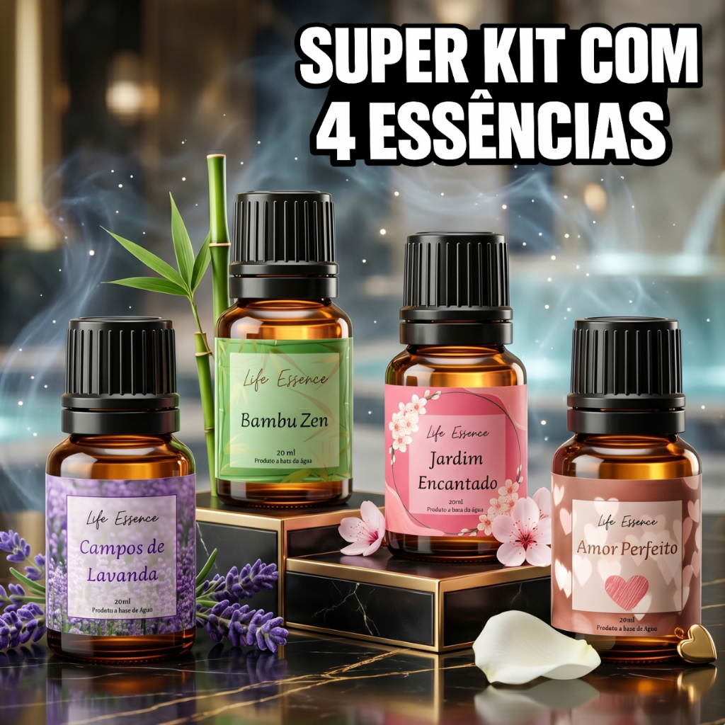 Essência para Umidificador 20ml Kit 4 Aromas Hidrossolúveis à Base de Água | Escolha o Seu