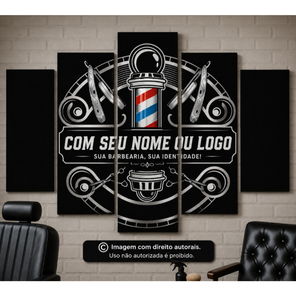 Quadros Decorativos Personalizado Com o Nome Ou Logo Da Sua Barbearia (5peças) 115x60cm
