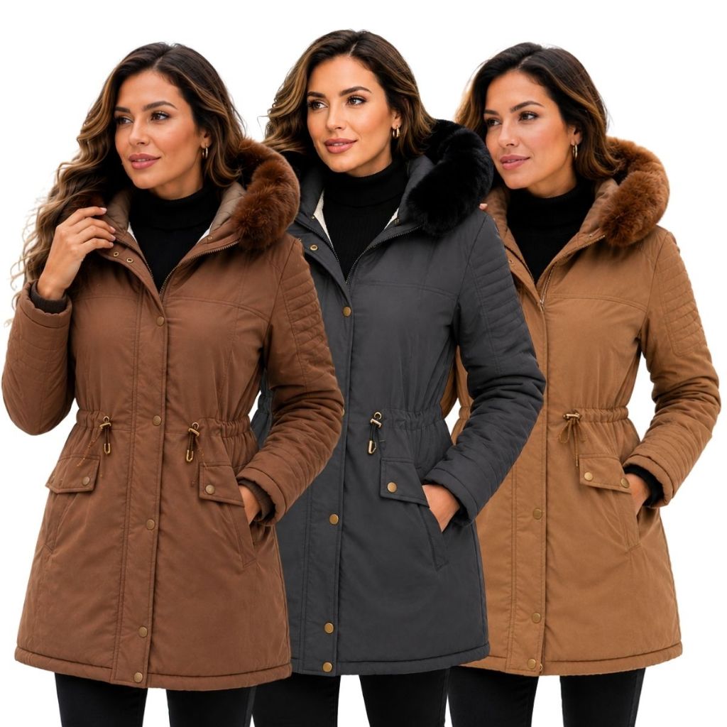 Jaqueta Parka Feminina Sobretudo Normal e Plus size Moda Inverno Importada Premium