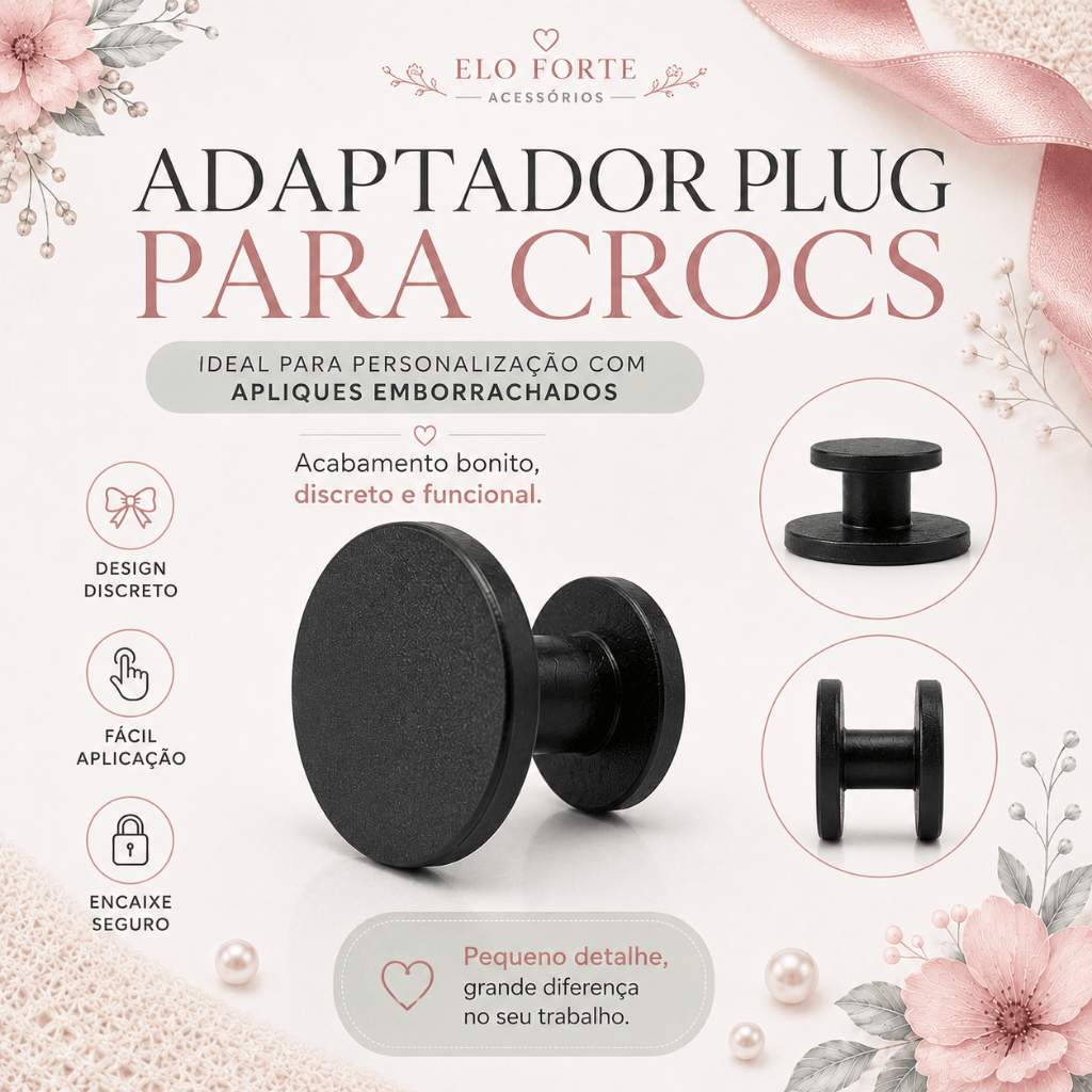 Adaptador para Crocs preto 13mm com 10 ou 25 unidades, pin, crocs, babuche, aplique emborrachado
