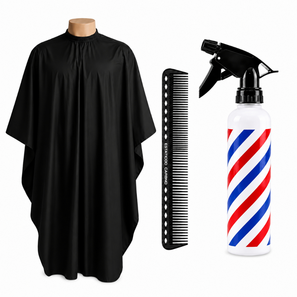 kit capa de corte  borrifador  pente para barbeiro salão Kit barbearia Capa barbeiro Capa salão de belesa