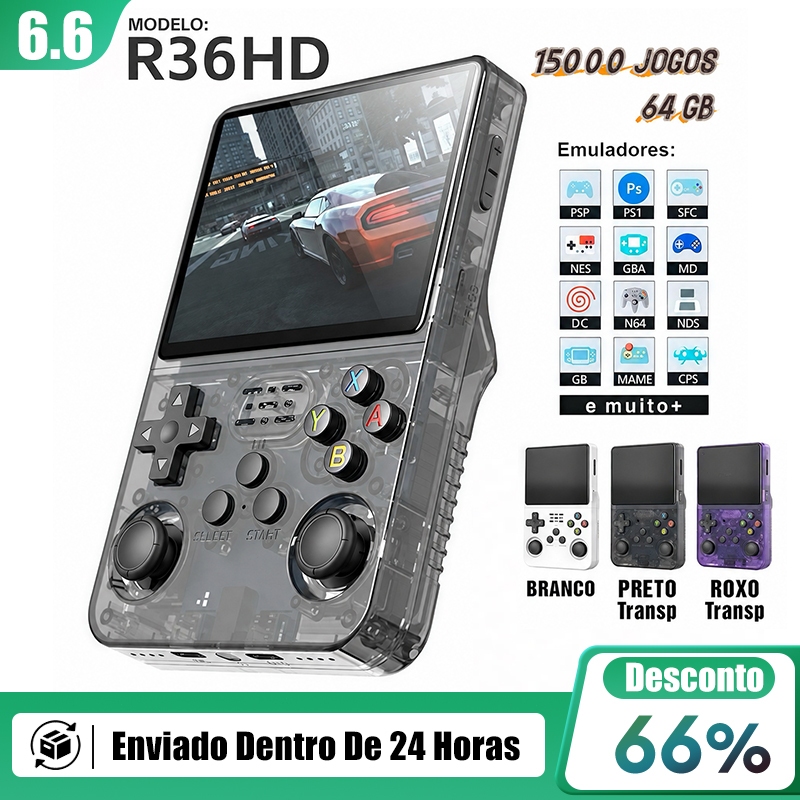 Console Portátil R36HD + de 15.000 Jogos Vídeo Game 64g Linux Tela IPS 3.5 Polegadas a Pronta Entrega