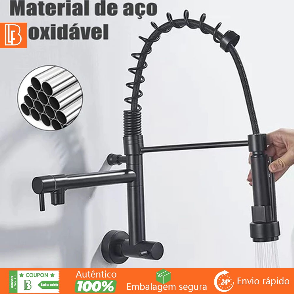 Belifou Torneira Cozinha Gourmet Água Fria Única Montada Na Parede Latão Flexível Spray Monocomando