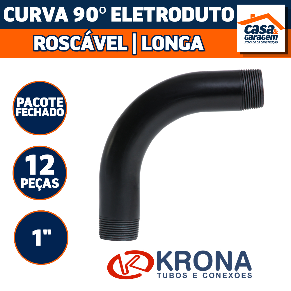 Kit Com 12 Curva 90° Longa Eletroduto Roscavel 1" 25mm Krona