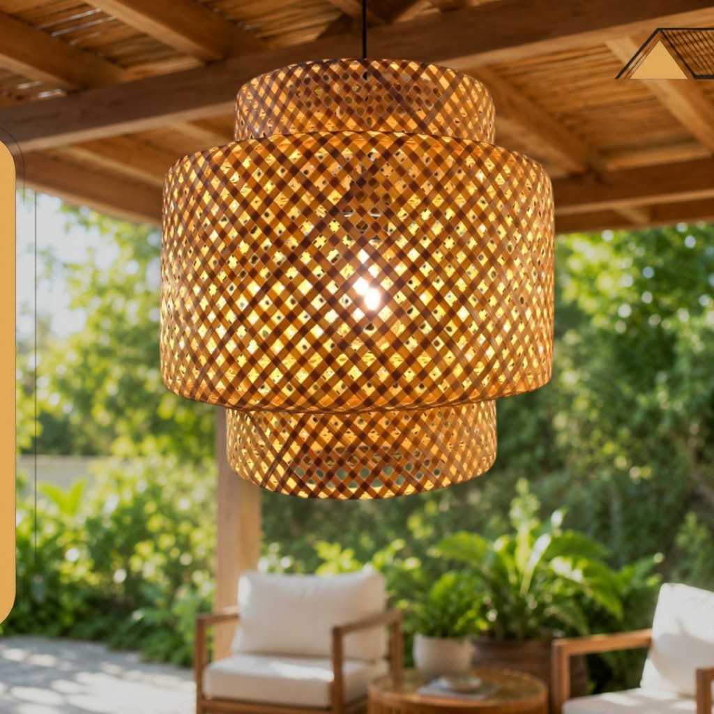 Luminária Pendente Lustre Rústico Bambu Cozinha Mesa Sala de Jantar Varanda Sítio Lâmpada Led 3000K
