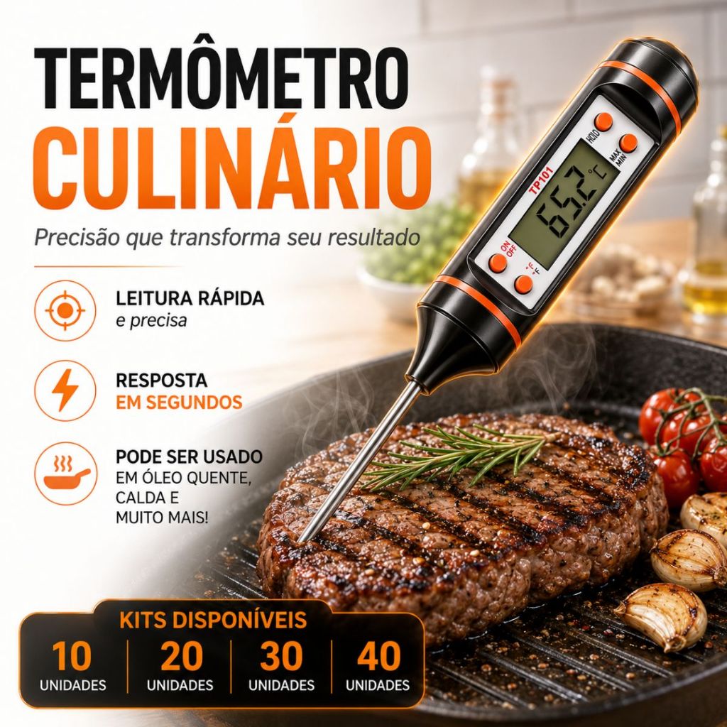 Kit 10 Termômetros Culinário Digital Tipo Espeto Alimento Cozinha Churrasco