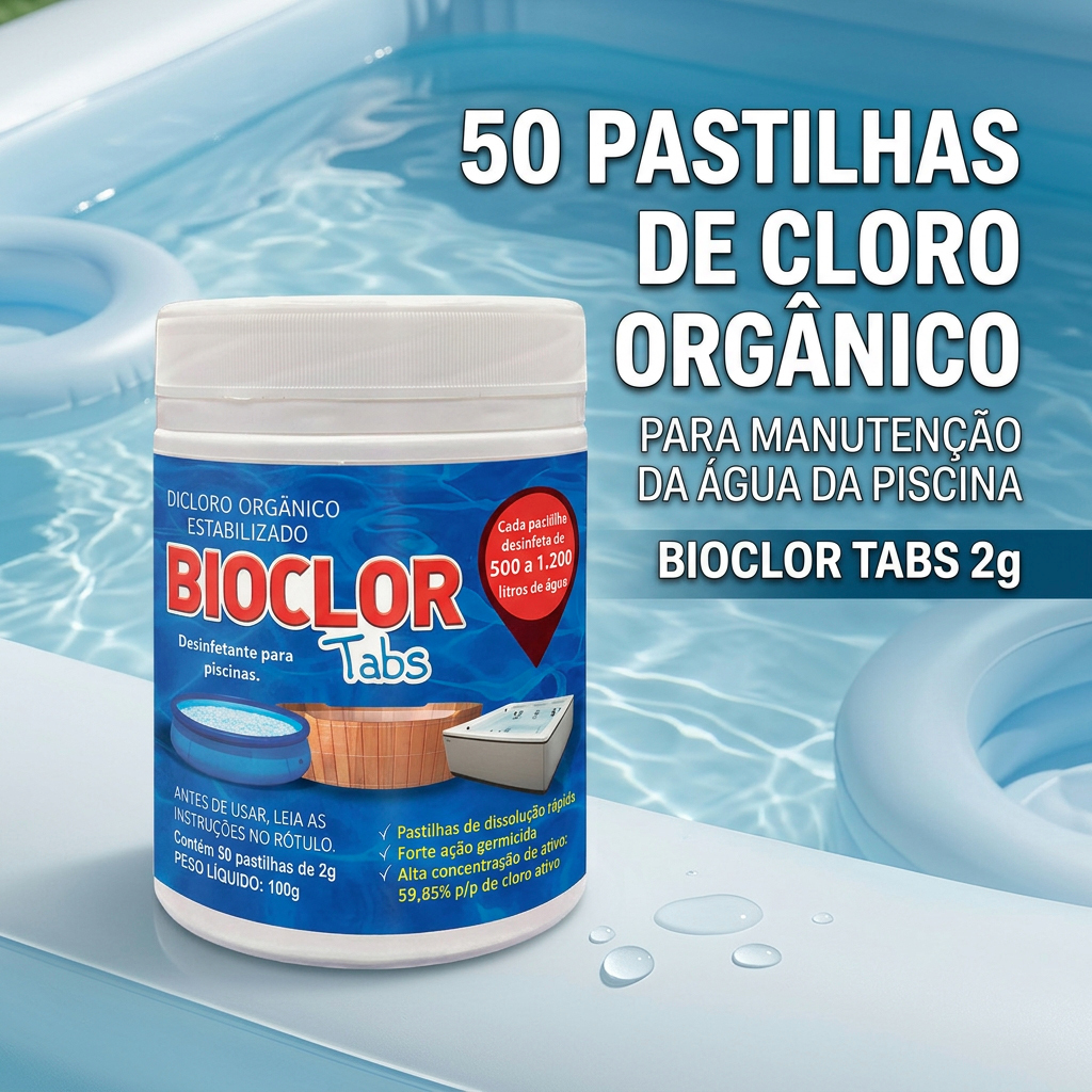 50 Pastilhas de Cloro para Desinfecção da Água de Spa, Jacuzzi, Banheiras e Ofurô - Bioclor Tabs 2g