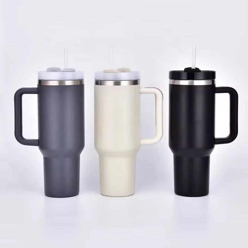 Copo Termico Inox Grande 1.200ml Com Alca E Canudo Flip Straw Sem Logo Academia