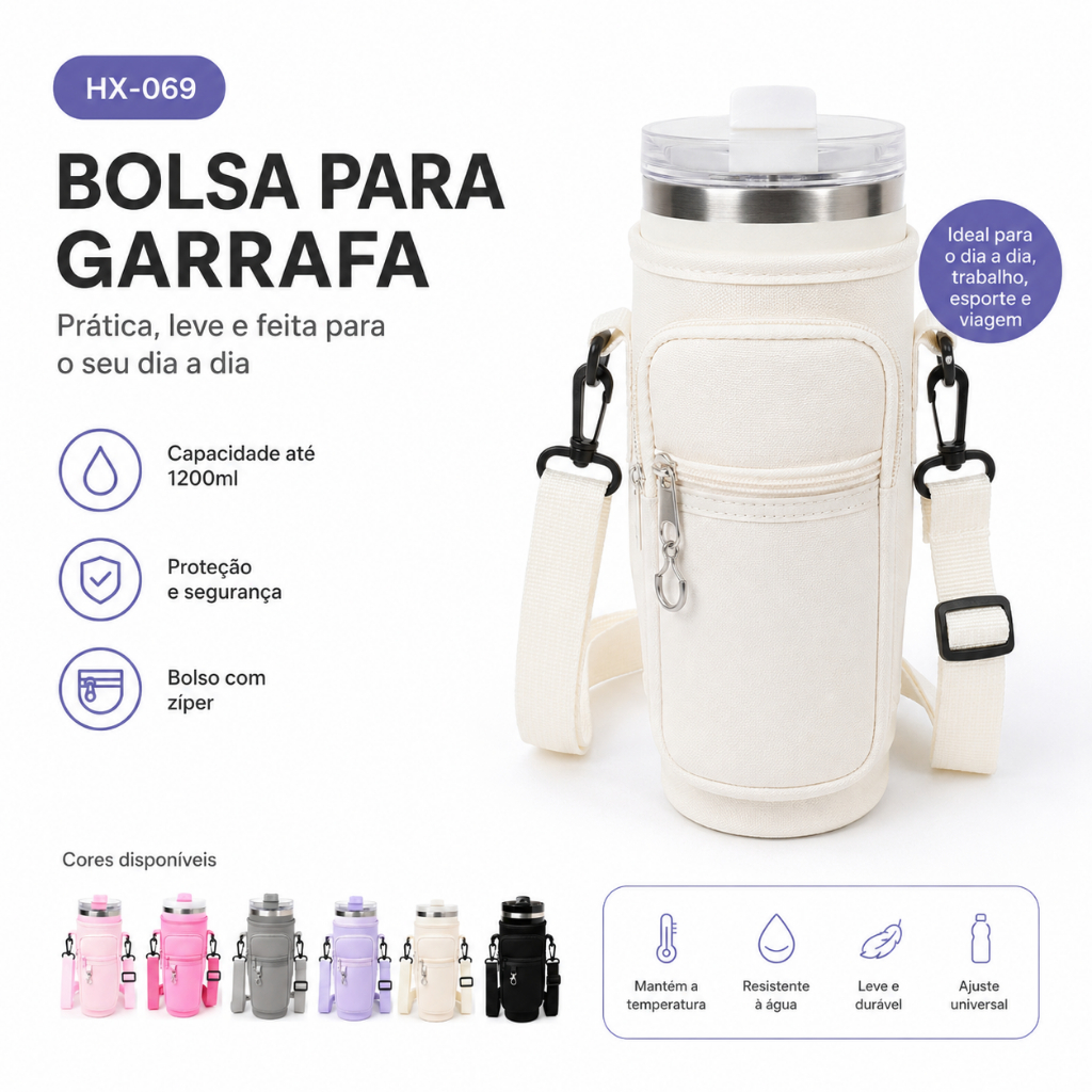 Bolsa Porta Garrafas De Água Compatível Com Copo 40oz 1,2 Litro Para Celular Chaveiro Com Alça De Ombro Ajustável