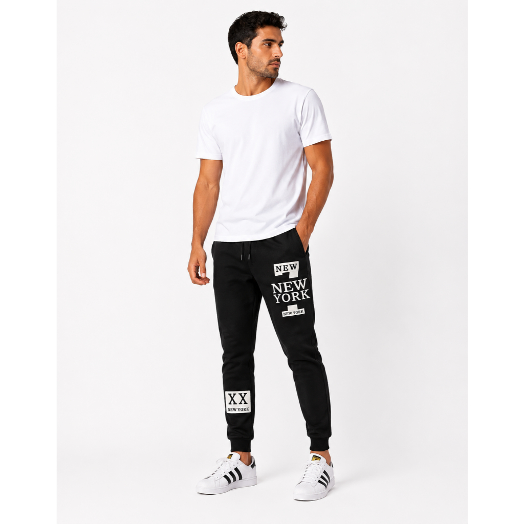 Calça Estampa New York Moletom Masculina Modelo Jogger