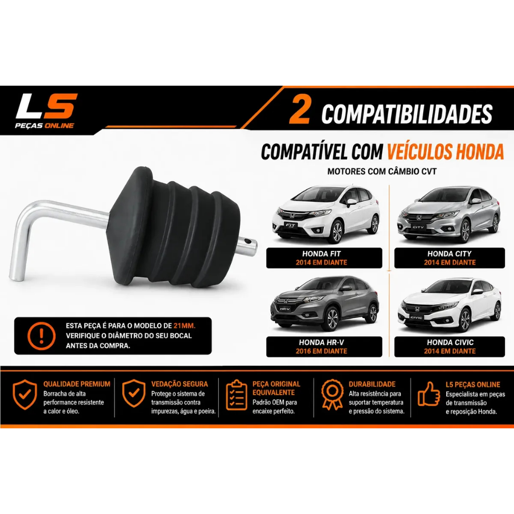 Tampa Bocal Óleo Câmbio Automático CVT Honda City Fit Civic HRV 2015 A 2021 Vedação Proteção Peça
