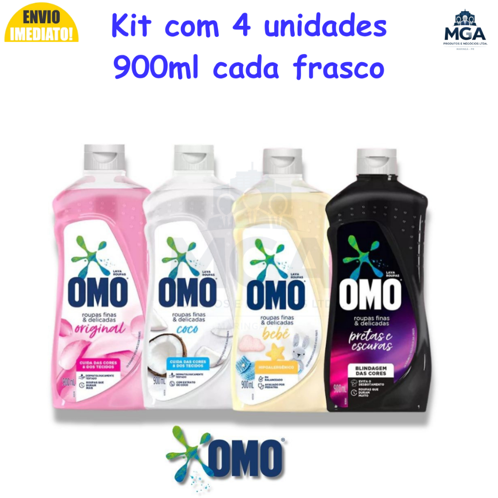 Kit OMO Lava Roupas Líquido Roupas Finas e Delicadas Original Coco Bebê Hipoalergênico