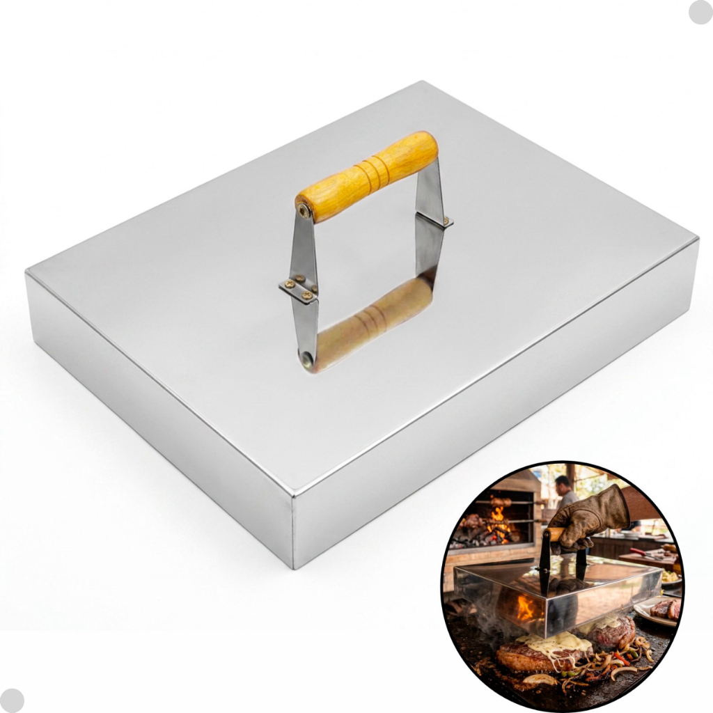 Abafador Tampa Inox 55x30cm Prensa Defuma Lanche E Churrasco