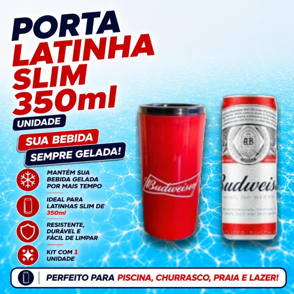 PORTA LATA SLIM 350ml SUPORTE CERVEJA SLEEK BUDWEISER TÉRMICO