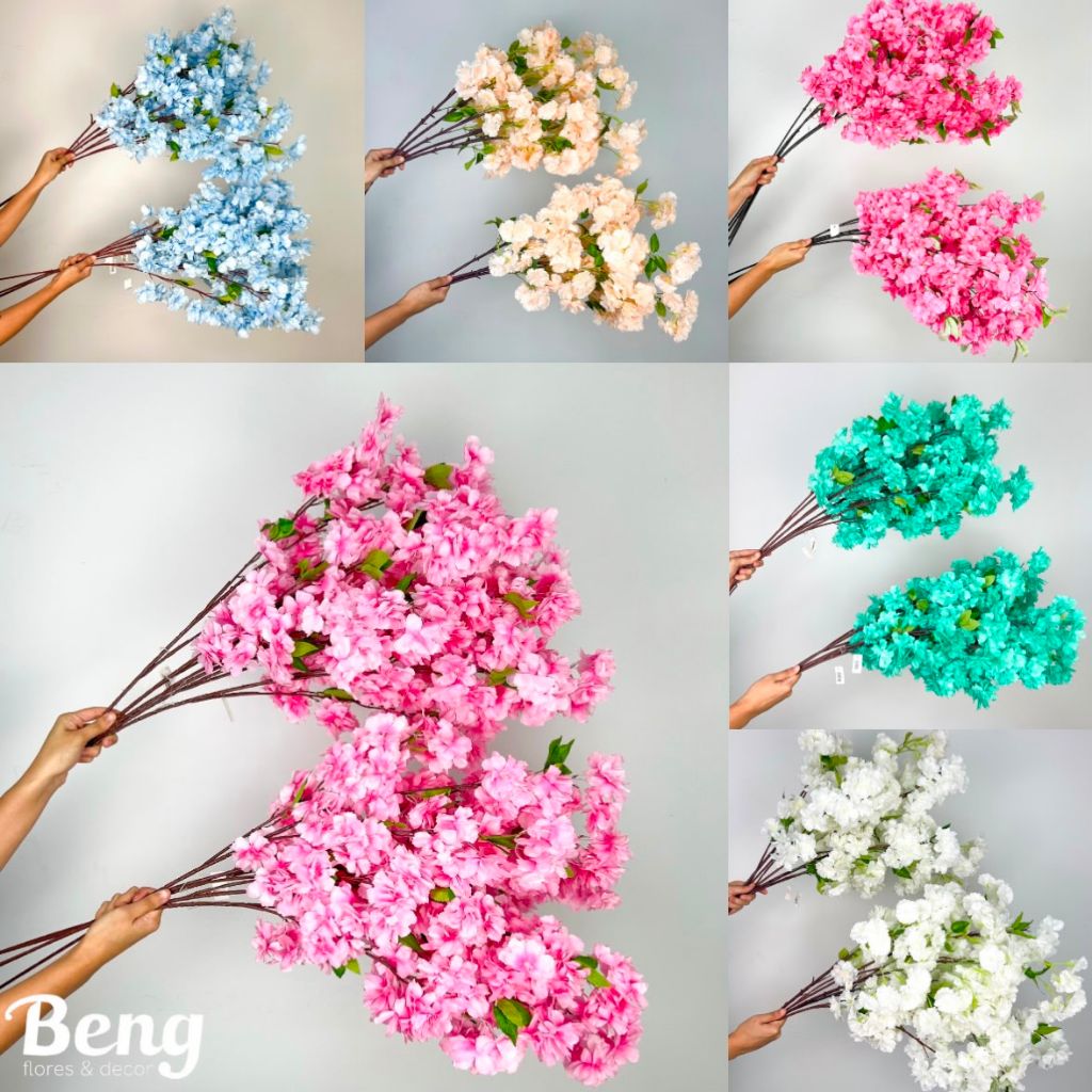 Haste de Cerejeira Artificial Alta Galho de Pessegueiro 95cm Decoração Flores Artificiais - BH802169