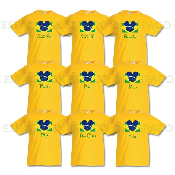 Camisetas Kit Familía Disney Brasil Bandeira Mickey
