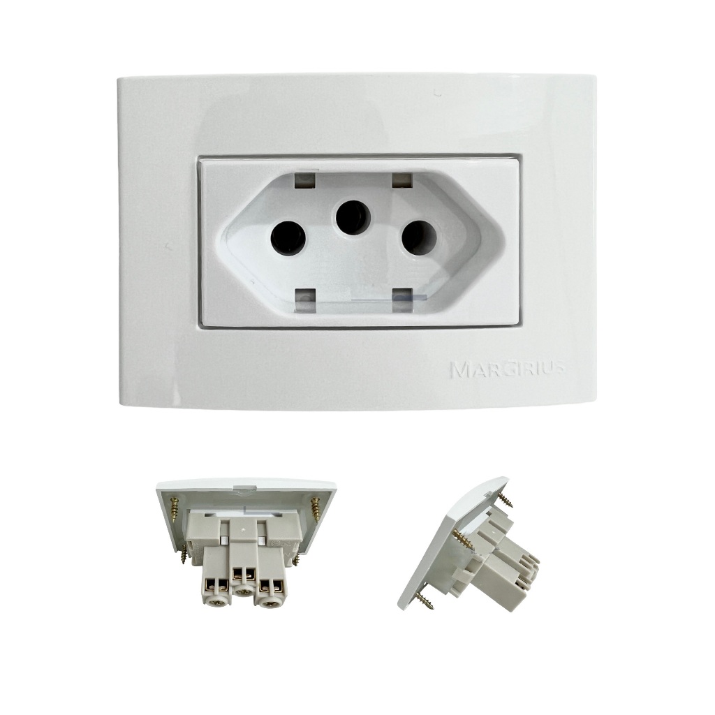 Tomada Elétrica Para Embutir Em Móveis 10A Branca Preta Marrom Margirius Linha Sleek